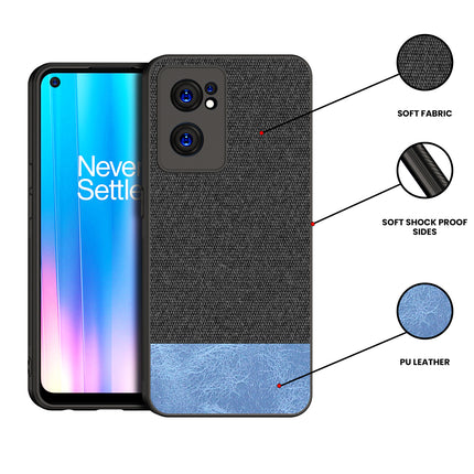 Soft Fabric & Leather Hybrid Protective Case Cover for OnePlus Nord CE 2 (5G) (Black ,Blue)