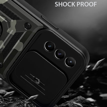 Tank Back Cover for Samsung Galaxy S21 Plus , Inbuilt Ring & Slider [Military Grade Protection] Shockproof Lens Protection Case (Black)