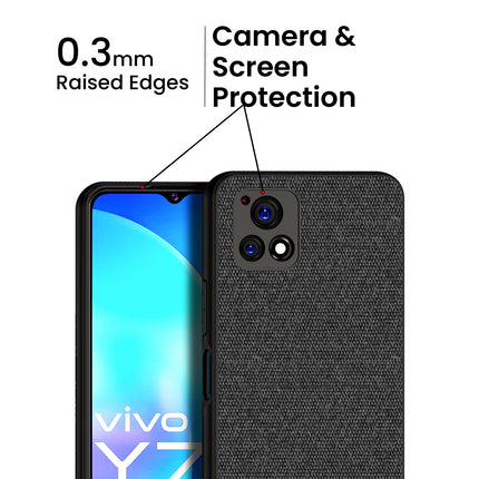 Soft Fabric & Leather Hybrid Protective Case Cover for Vivo Y72 (5G) (Black,Brown)