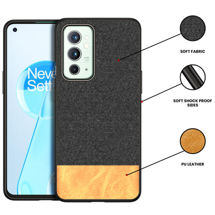 Soft Fabric & Leather Hybrid for OnePlus 9RT  Back Cover, Shockproof Protection Slim Hard Back Case (Black ,Brown)