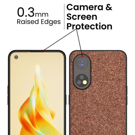 Mobizang Soft Fabric & Leather Hybrid for Oppo Reno 8T (5G) Back Cover | Shockproof Hybrid Slim Hard Anti Slip Back Case (Brown)