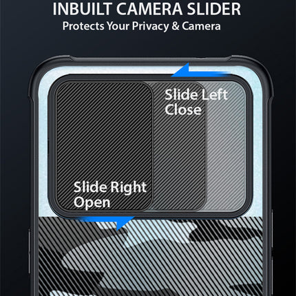 Camo Slider Back Cover for Oppo Reno 6 (5G) , [Military Grade Protection] Shockproof Slim Clear Camera Shield Bumper Back Case (Black)