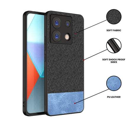 Mobizang Soft Fabric & Leather Hybrid Protective Back Cover for Redmi Note 13 PRO | Shockproof Slim Hard Anti Slip Back Case (Black , Blue)