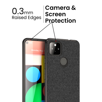 Soft Fabric & Leather Hybrid Protective Case Cover for Google Pixel 5A (Black,Brown)