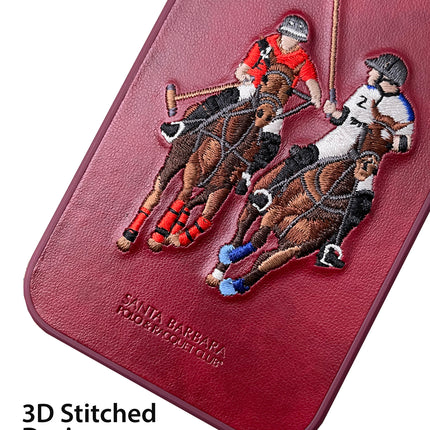 Santa Barbara Polo Jockey Series Luxury Leather Back Case Cover for Apple iPhone 13 Pro Max (6.7), Red