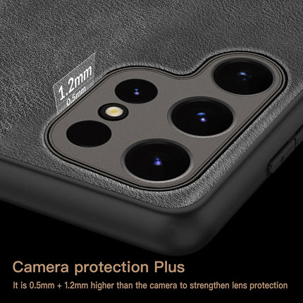 Mobizang Tux Leather Back Cover for Samsung Galaxy S24 Ultra | Slim Shockproof Camera Protection Bumper Case (Black)