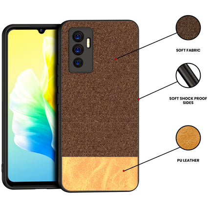 Soft Fabric & Leather Hybrid Protective Case Cover for Vivo V23E (Brown)