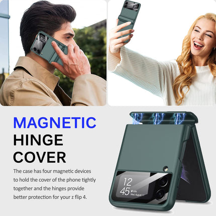Mobizang Ultra Thin Back Cover for Galaxy Z Flip4 , Magnetic Hinge Protection and Inbuilt Glass Window Protection , Green