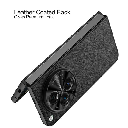 Mobizang Thin Protective Leather Cover for OnePlus Open | Shockproof Case with Inbuilt Screen Tempered Glass , Black