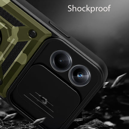 Mobizang Tank Back Cover for Realme 10 pro | Inbuilt Ring + Slider Shockproof Lens Protection Case (Green)