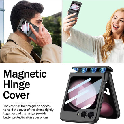 Mobizang Ultra Thin Back Cover for Galaxy Z Flip5 / Z Flip 5 | Magnetic Hinge Protection and Inbuilt Glass Window Protection (Black)