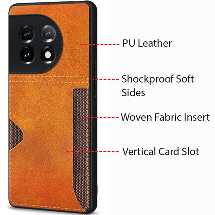 Mobizang Razor Wallet Back Case for OnePlus 11 | Slim PU Leather & Fabric Cover with Inbuilt Card Pocket (Brown)
