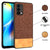 Soft Fabric & Leather Hybrid for Oppo F19  Back Cover, Shockproof Protection Slim Hard Back Case (Brown)