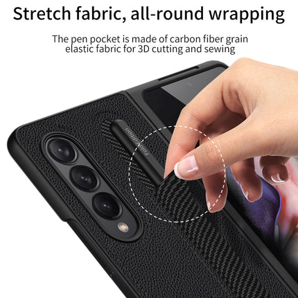 Leather Case With S Pen Holder for Samsung Galaxy Z Fold3 , 360 Full Body Protection Cover, Black