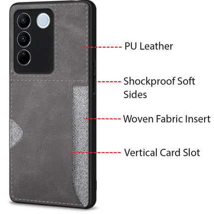 Mobizang Razor Wallet Back Case for Vivo V27 (5G) / Vivo V27 PRO (5G) | Slim PU Leather & Fabric Cover with Inbuilt Card Pocket (Grey)