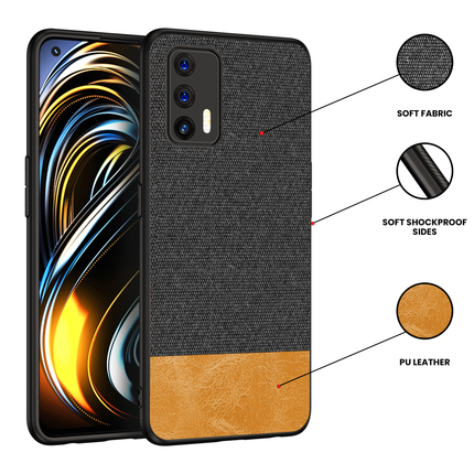 Soft Fabric & Leather Hybrid Protective Case Cover for Realme X7 Max (Black,Brown)