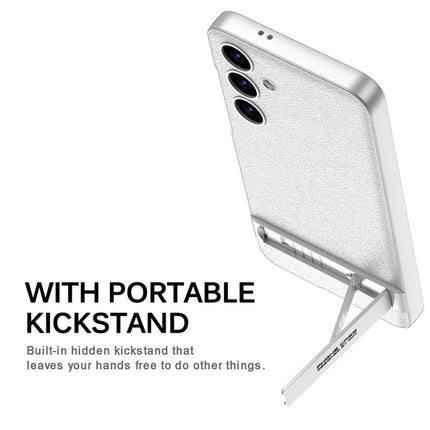 Mobizang Leather Ultra Thin Back Case for Samsung Galaxy S24 Cover | with Inbuilt Stand Full Body Protection Back Cover (Silver)