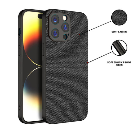 Mobizang Soft Full Fabric Protective Back Case Cover for Apple iPhone 15 Pro | Shockproof Slim Hard Anti Slip Back Case (Black)