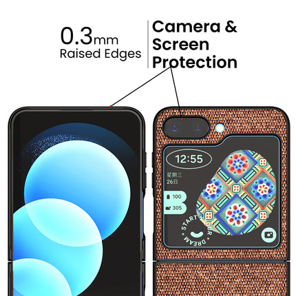 KAPA Soft Fabric & Leather Hybrid Protective Back Cover for Samsung Galaxy Z Flip 5 | Shockproof Slim Hard Anti Slip Back Case (Brown)