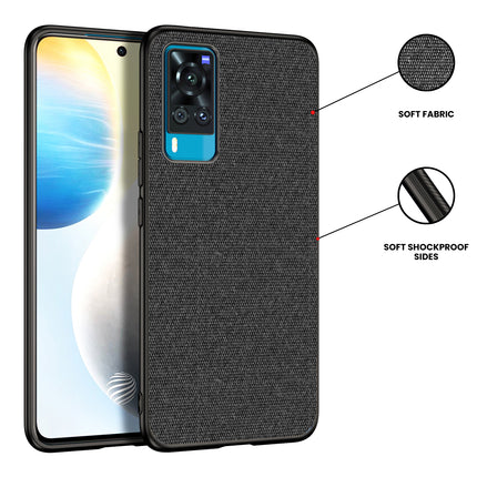 Soft Fabric Hybrid for Vivo X60 Back Cover, Shockproof Protection Slim Hard Back Case (Black)