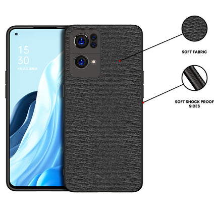 Soft Fabric Hybrid for Oppo Reno 7 Pro (5G) Back Cover, Shockproof Protection Slim Hard Back Case (Black)