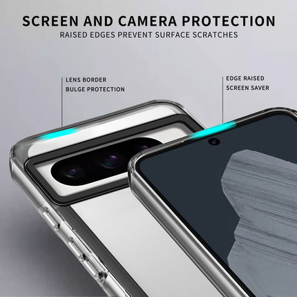 Mobizang Warrior Acrylic Clear Back Cover For Google Pixel 8 PRO | Slim Shockproof [Military Grade Protection] Hybrid Bumper Case (Clear Sides)