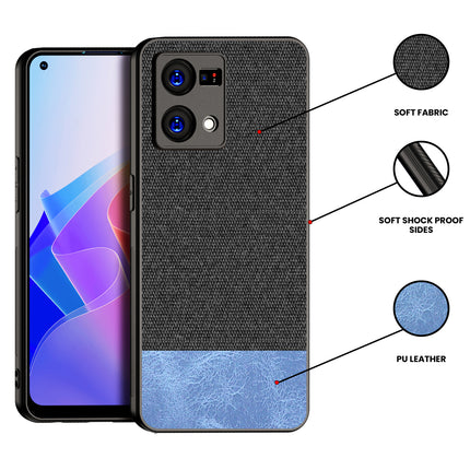 Soft Fabric & Leather Hybrid Protective Back Case Cover for Oppo F21 PRO (4G) (Black , Blue)
