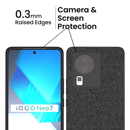 Mobizang Soft Fabric & Leather Hybrid for Vivo IQOO Neo 7 (5G) Back Cover | Shockproof Hybrid Slim Hard Anti Slip Back Case (Black, Brown)