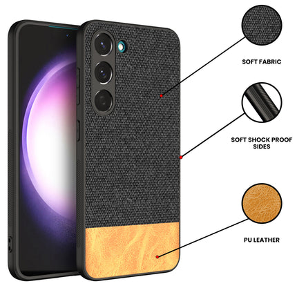 Mobizang Soft Fabric & Leather Hybrid for Samsung Galaxy S23 Plus Back Cover | Shockproof Hybrid Slim Hard Anti Slip Back Case (Black , Brown)