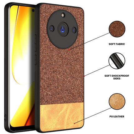 KAPA Soft Fabric & Leather Hybrid Protective Back Cover for Realme 11 PRO / 11 PRO + (PLUS) | Shockproof Slim Hard Anti Slip Back Case (Brown)