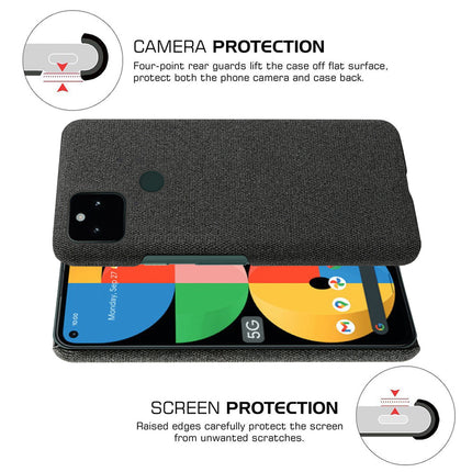 Woven Soft Fabric Case for Google Pixel 5A Back Cover, Shock Protection Slim Hard Anti Slip Back Cover (Black)