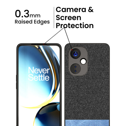 Mobizang Soft Fabric & Leather Hybrid Protective Case Cover for OnePlus Nord CE 3 Lite | Shockproof Slim Hard Anti Slip Back Case (Black,Blue)