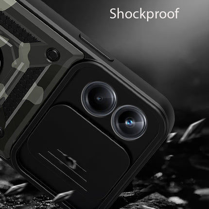 Mobizang Tank Back Cover for Realme 10 pro | Inbuilt Ring + Slider Shockproof Lens Protection Case (Black)