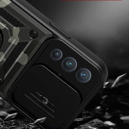 Tank Back Cover for Vivo V23 , Inbuilt Ring + Slider Shockproof Lens Protection Case (Black)