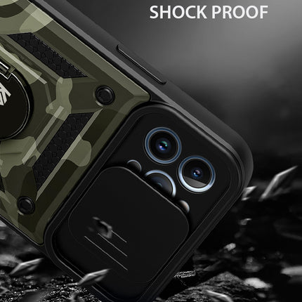 Tank Back Cover for Apple iPhone 12 Pro Max (6.7) , Inbuilt Ring & Slider [Military Grade Protection] Shockproof Lens Protection Case (Green)