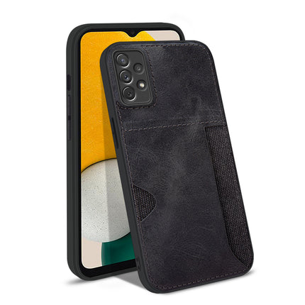 Mobizang Razor Wallet Back Case for Samsung Galaxy A73 (5G) , Slim PU Leather & Fabric Cover With Inbuilt Card Pocket (Black)