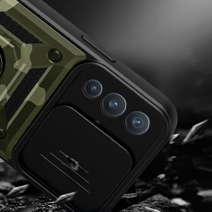 Tank Back Cover for Vivo V23 , Inbuilt Ring + Slider Shockproof Lens Protection Case (Green)