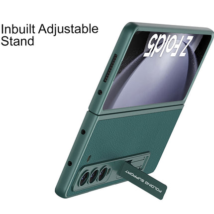 Mobizang Leather Case for Samsung Galaxy Z Fold 5 | Inbuilt Stand Hybrid Back Cover (Graygreen)
