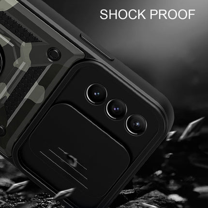 Tank Back Cover for Samsung Galaxy S22 Ultra , Inbuilt Ring + Slider Shockproof Lens Protection Case (Black)