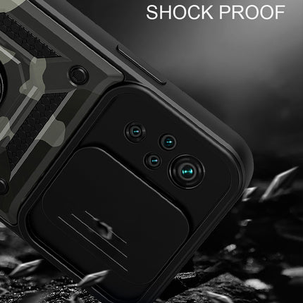 Tank Back Cover for Redmi Note 10 / Note 10S, Inbuilt Ring & Slider [Military Grade Protection] Shockproof Lens Protection Case (Black)