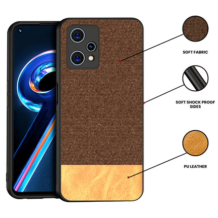 Soft Fabric & Leather Hybrid Protective Case Cover for Realme 9 Pro (Brown)
