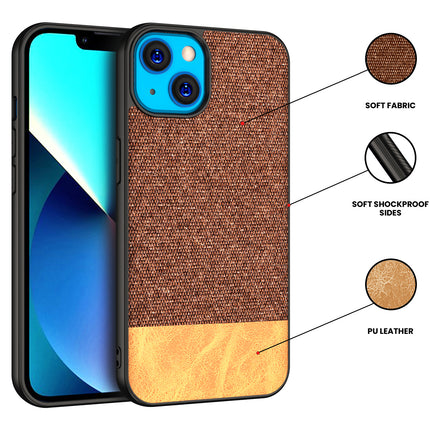 Soft fabric & Leather Hybrid Protective Case Cover for Apple iphone 13 (Brown)