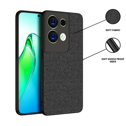 Mobizang Soft Fabric Hybrid Protective Back Case Cover for Oppo Reno 8 PRO (5G) (Black)