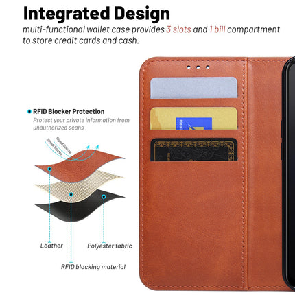 Mobizang Prime Slim Magnetic Flip Cover for Redmi Note 12 Pro Plus (5G) | PU Leather Shockproof Folio Case with Card Holders RFID Blocking Kickstand (Brown)