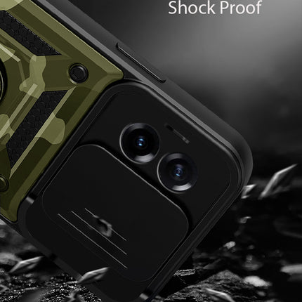 Mobizang Tank Back Cover for OnePlus 11R | Inbuilt Ring + Slider Shockproof Lens Protection Case (Green)