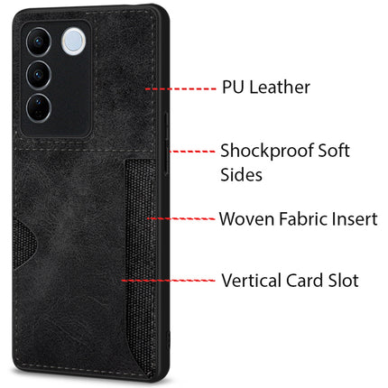 Mobizang Razor Wallet Back Case for Vivo V27 (5G) / Vivo V27 PRO (5G) | Slim PU Leather & Fabric Cover with Inbuilt Card Pocket (Black)