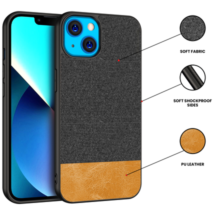 Soft fabric & Leather Hybrid Protective Case Cover for Apple iphone 13 (Black,Brown)