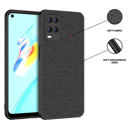 Soft Fabric Hybrid for Oppo A54 (4G) Back Cover, Shockproof Protection Slim Hard Back Case (Black)