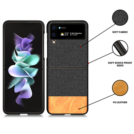 Soft Fabric & Leather Hybrid Protective Case Cover for Samsung Galaxy Z flip 3 (Black,Brown)