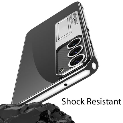 Mobizang Phantom Ultra Thin Back Case for Samsung Galaxy S23 Plus | Inbuilt Stand Electroplated Edges Full Body Protection Back Cover (Silver)